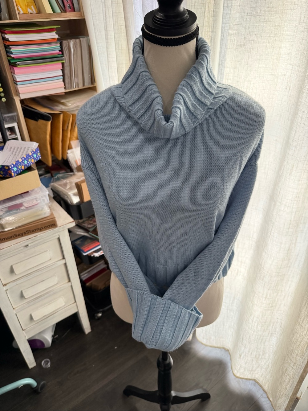 Divided Dusty Blue Ribbed Cowl Neck Sweater